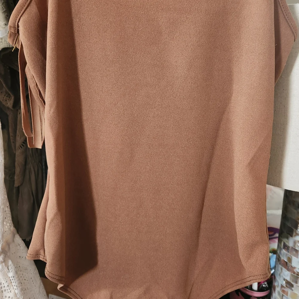 Tan Ruffled Tank Top Bodysuit - Picture 2 of 3